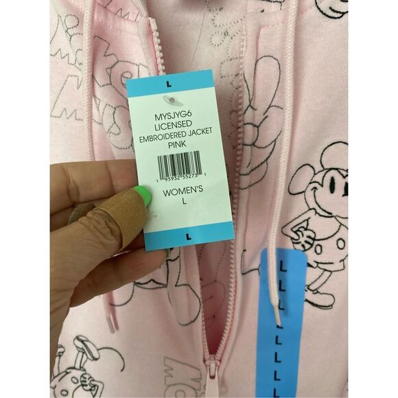 Disney Mickey Mouse Hoodie Sweatshirt Women Sz L Pink Full Zip Fleece NWT - Picture 5 of 9